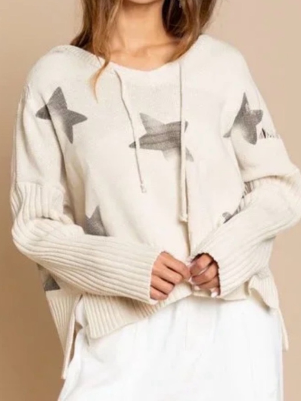 POL super cozy Oversized Star Hoodie Sweater Distressed Boho Small NWOT